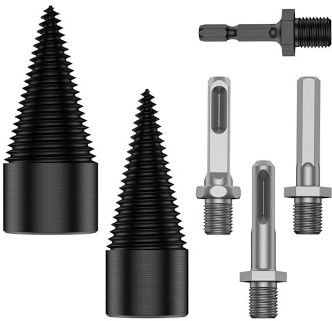 Lot de 2 forets fendeur de bois de chauffage 32 mm 42 mm avec 4 poignées de perçage, cône de perçage, fendeur de bois, compatible avec perceuse, visseuse sans fil, fendeur de bois, pour bois dur (B)