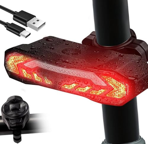 Meichoon Bike Tail Light with Turn Signals Brake Light USB Rechargeable Remote Control Anti-theft Bicycle Alarm Horn Auto ON/OFF Waterproof for Cycling Safety Night Riding Mountain
