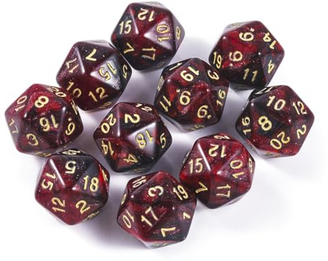 Yourandoll 10 STÜCKE Polyedrische Würfel D20 Würfel Dice 20mm Acryl Dice Spielwürfel for DND RPG Tischspiele (Sternenhimmel Rot Schwarz)