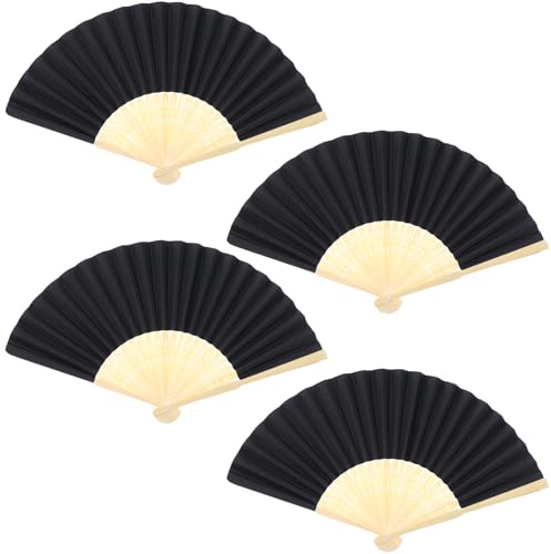 Yolev 4 Stück Mini Fächer Holz, Schwarz Papierfächer | Klein Fächer Zum Bemalen, Saunafächer für Damen, Hochzeiten, Leistung, Tanz, Haus Dekorationen, Party, Sommer