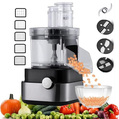 Tritatutto elettrico 5 in 1 per verdure, robot da cucina professionale, tritacarne multifunzionale, motore da 600 watt a 2 velocità con 5 lame in acciaio inossidabile per uso domestico in ristoranti