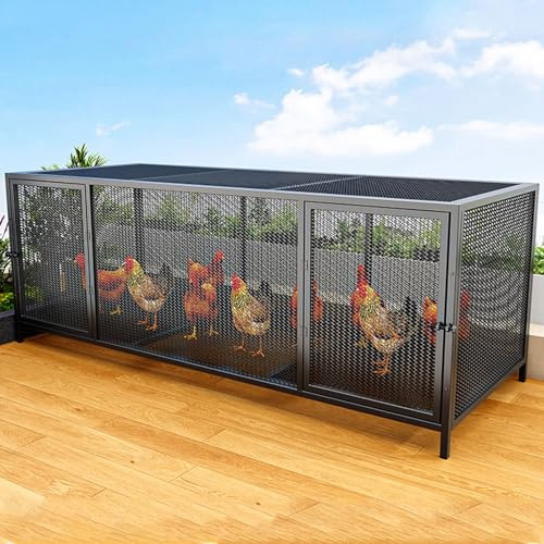 Freilaufgehege Hühner Klein Boden Mit Vierkantträger Länge 100/147cm Hühnerhaus Winterfest Klein für Hühner, Ente & Kleintiere Doppeltür- Und Türschlossdesign(Black,147 * 58 * 62CM)