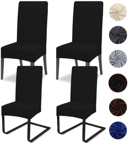 Meision Stuhlhussen 4 oder 6er Set Stretch Stuhlhussen Abnehmbare waschbar Spandex Stuhlüberzug Stuhlbezug Stretch Universale für Hotel, Bankett, Restaurant, Zuhause(4er Set, Schwarz)