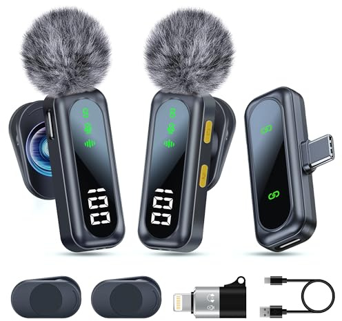 Uewpv Micrófono Inalámbrico Lavalier Portátil con Indicador LED y Sujeción Magnética, Supresión de Ruido para Celular Tablet, Vlogs Directos y Entrevistas