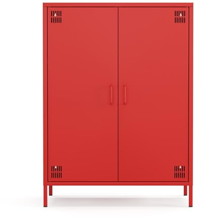 furni24 Metall Sideboard – Küchenschrank mit Türen und verstellbaren Ablagen – Leicht zu reinigen – Robuste und stilvolle Aufbewahrungslösung für Küche, Wohnzimmer und Esszimmer- mit 2 Türen, Rot