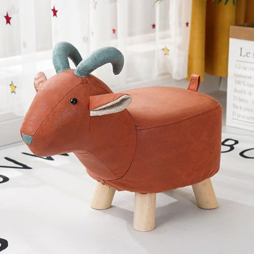 Gaxcent Tier Fußhocker, Holz Fußstütze Multifunktional Cartoon Sofa Teehocker Bank Für Schlafzimmer Eingangsbereich Spielzimmer Drinnen Ziege,2