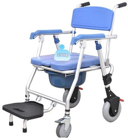 JIMINHUIXIN Fauteuil Percé De Douche, Chaise Roulante Handicapé Douche, Fauteuil De Douche Pliable, avec Accoudoirs Et Repose-Pieds Pliable, pour Personnes âgées, Capacité de Charge de 150 Kg
