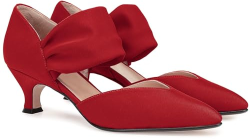 Womens Court Shoes Kitten Heel Pointed Closed Toe Slip on Ankle Strap Cutout Elegant Party Wedding Pumps Red 9