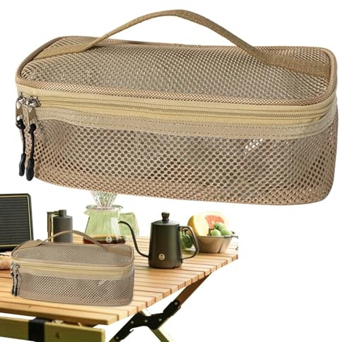 Hogvinnatil Organizer per utensili da campeggio – Valigetta portatile da esterno | Borsa in rete traspirante per utensili e trucco per campeggio picnic spiaggia viaggio, Kaki, Vedi la descrizione