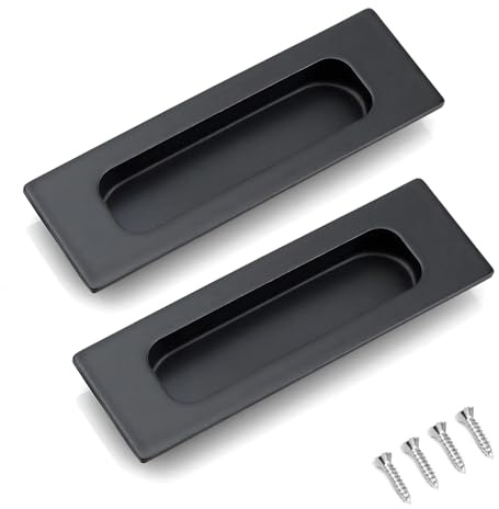 Koprek 2 Pack 120 MM Sliding Door Handles, Stainless Steel Recessed Door Handles Recessed Flush Finger Pull, Embedded Design Pocket Door Handle, for Drawer Barn Pocket Door Cabinet Wardrobe (Black)