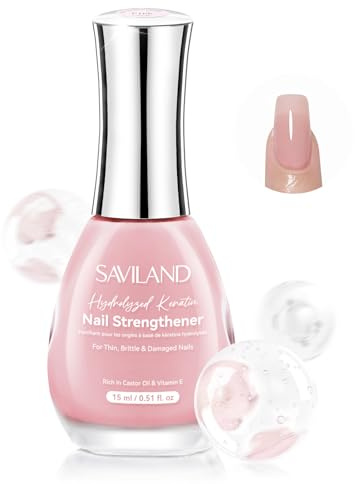 SAVILAND Advanced Nail Strengthener, Air Dry Pink Nail Polish Strengthener for Damaged & Weak Nails 7-Day Repair Castor Oil & VE 15ml Nail Hardener Extra Strong and Growth for Nail Care Treatment