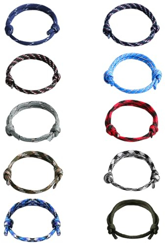 loghohu 10 Pcs Mens Bracelet, Nautical Braided Rope Bracelet Men Handmade Adjustable Paracord String Surf Bracelet for Men Boys Teens Friendship (10 Styles)