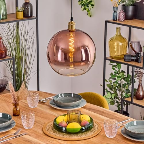 HOFSTEIN Hängeleuchte Koyoto, 1-flammige Hängelampe aus Metall/Glas in Gold/Kupfer/Klar, moderne Pendelleuchte im Retro/Vintage-Design (Schirm Ø 30 cm), E27, Esszimmer, Küche, Wohnzimmer