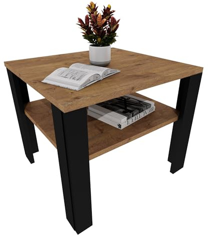 möbelkap Moderner Couchtisch im Retro-Loft-Design | Wohnzimmertisch mit Ablagefläche | Stabiler Beistelltisch für Wohnzimmer, Büro & Lounge | Eiche Lancelot/Schwarz