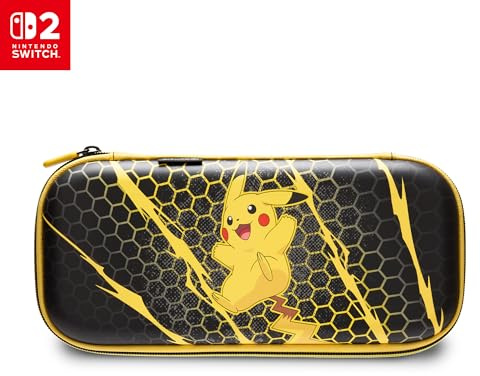 PowerA tunt fodral för Nintendo Switch 2 - Pokémon Pikachus storm, officiellt licensierat, perfekt för resor, skyddsfodral för konsolen, plats för 10 spelkort, vadderat skärmskydd, inbyggt ställ