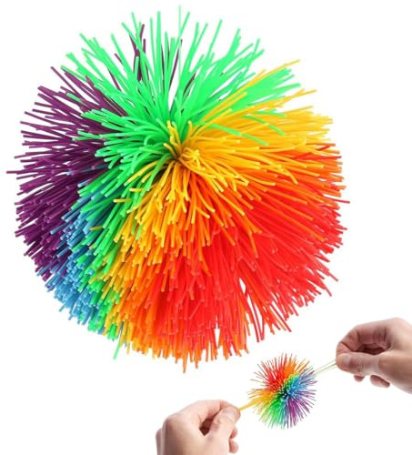 UIEXAY 1 Pezzi Rimbalzante Palla Giocattolo in Silicone,palline rimbalzanti,Palla Giocattolo in Silicone Colorato,Morbide Arcobaleno Pompon Rimbalzante Stress Palle, Per Bambini e Adulti