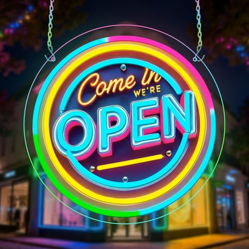 RuCvixkt Come in We Are Open Neon Schild,Led Neon Open Schild für Laden Geschäft Bar Club Pub Wand Fenstereinrichtung, LED Dekoration tolles Geschenk für Schlafzimmer, Spielzimmer, Geburtstagsfeier