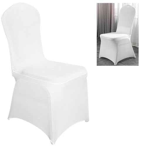 OKSTENCK 100 White Lycra Spandex Stretch Seat Covers，Wedding Celebration Anniversary Chair Covers, Catering Banquet Party Decoration Chair Covers for Parties, Weddings, Catering and Banquets
