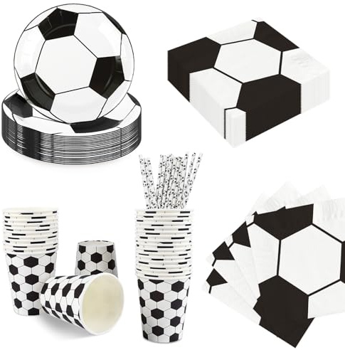 Fowecelt Party Plates Cups Napkins - 90pcs Paper Plates and Cups Set, Party Tableware, Disposable Dinnerware Party Supplies for Birthday Decoration (Footboll)