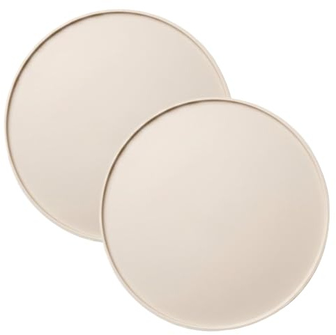 Daelesr 2 Stück Napfunterlage Hund & Katze Rund, Ø 25,4 cm Silikon Futtermatte mit 0,6 cm Hohem Rand, wasserdichte & rutschfeste Unterlage für Hundenapf & Katzennapf, BPA-Frei, Beige