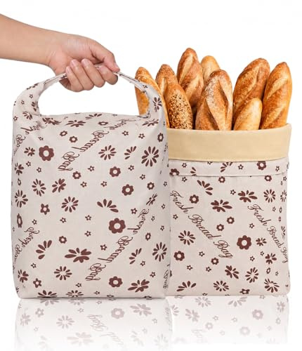 2er Pack Bienenwachs Brotbeutel, 43×33cm Wiederverwendbare Brotbeutel Leinen mit Natürlichem Bienenwachs Innenbeutel, Zur Brotaufbewahrung, Frischhalten für Lange, für Hausgemachtes Brot, Sauerteig