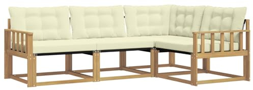 vidaXL Outdoor-Sofagarnitur mit Kissen 4 pcs Weiß und Creme, Garten Loungeset, modernes Outdoor Sofa, langlebige Möbel, stylische Terassen-Sitzgelegenheiten, ideal zum Entspannen