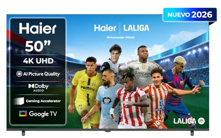 Haier K85 4K UHD 50 H50K85GUX, Smart TV con Google TV, Chromecast, Dolby Audio, HDR10, MEMC, AI Picture Quality, Bluetooth 5.1, Gaming Accelerator 120Hz, USB 2.0 x 2, DBX TV, HDMI 2.1 x 4 [2026]