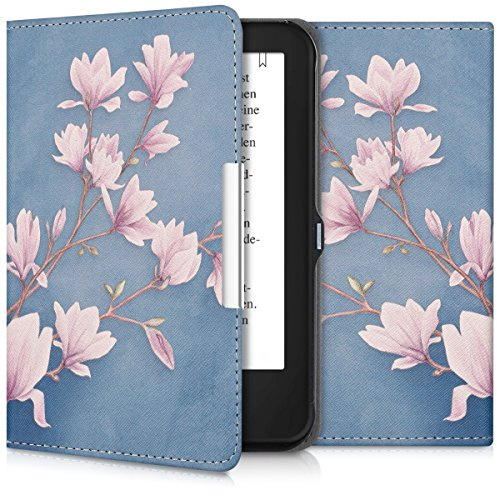 kwmobile Schutzhülle für Tolino Shine 2 HD Hülle - eReader Flip Case mit Auto Sleep Funktion - Magnolien mit Taupe Weiß Blaugrau