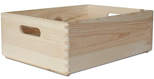 Creative Deco XL Große Holzkiste Obstkiste Korb | 40x30x13cm (+/-1cm) | mit Griffen | ohne Deckel | Hölzernen Kasten Unlackiert Holzbox Kiste Weihnachten | Für Dokumente Wertsachen Spielzeuge