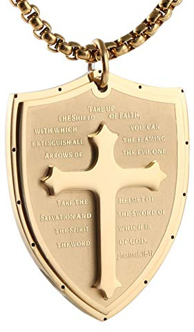 HZMAN Armor of God Ephesians 6:16-17 Edelstahl Glaube Kreuz Schild Halskette Anhänger für Herren Schmuck Geschenk