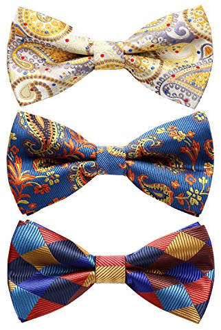 HISDERN Mens 3 Pack Bow Tie Paisley Plaid Dot Pre-Tie Bow Tie Classic Formal Bow Ties for Men Adjustable Bowtie Tuxedo Wedding