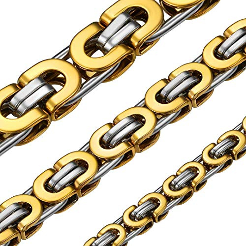 ChainsHouse Königskette für Herren Damen Halskette Edelstahl Plattenkette Byzantinische Kette 6/8/10MM Kaiser Kette Silber/Gold/Schwarz Herrenkette Halsreif Halsschmuck, Kettenlänge 46-76CM