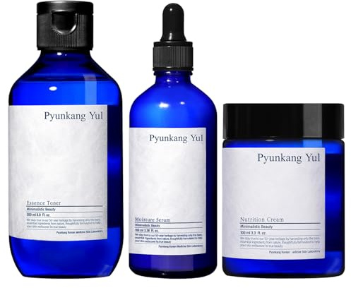 Pyunkang Yul PKY Basis Hautpflege Geschenkset für Muttertag, Hochkonzentrierter Essence Toner, Feuchtigkeitsspendendes Serum und Gesichtspflege mit reichhaltiger Pflege (3-teiliges Set)