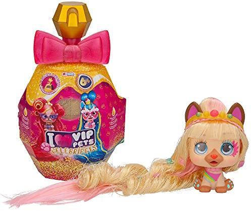 VIP PETS Celebripets | Sammelspaß mit den VIP Pet Überraschungs-Hündchen im Look berühmter Stars. Mit goldenen Haaren (30cm), Haar-Accessoires und Haarsalon Spielset | ab 3 Jahren geeignet