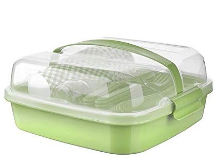 BEFA Picknick Set 6 Personen | BPA Freies Gesundes Plastik | Plastikbesteck Gabel, Messer, Löffel, Teller, Becher, Salzstreuer | Picknickkorb | Picknicktasche (Grün)