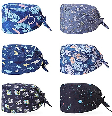 XiYee 6 Pezzi Cappelli da Lavoro Unisex, Cappello Copricapo Stampati Regolabile Berretto Turbante Cappello Bellezza, Turbante Cappello Uomini e Donne