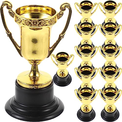 Gold Pokale Trophäen für Kinder: 12 Stück Gold Kunststoff Trophy Cups Mini Kunststoff Trophäen für Kindergeburtstag, Schulspiele & Feiern - Mitgebsel & Preis 8,5 x 4,6 cm