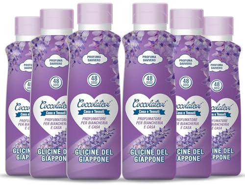 COCCOLATEVI Profumatore Bucato, Essenza Bucato da utilizzare come Profumatore Bucato Lavatrice e Asciugatrice, Profumatore Casa o Detergente Pavimento (300 ml (Confezione da 6), Glicine del Giappone)