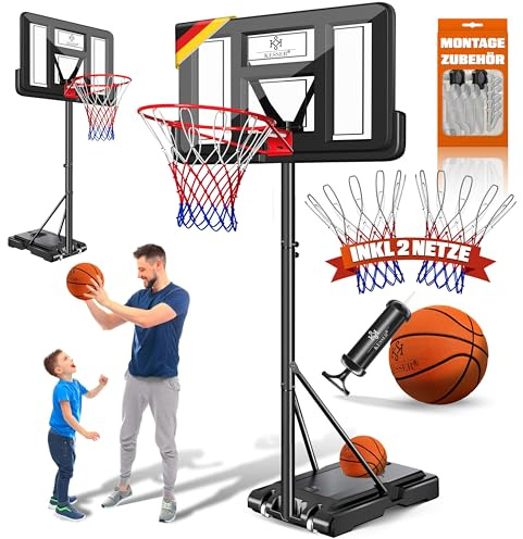 KESSER® Canestro di basket Premium con supporto e rotelle incl. pallone da basket + pompa; altezza canestro regolabile da 230 a 305 cm; impianto basket da esterno completo