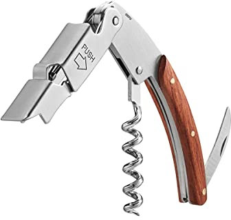 GEFU 12436 Kellnermesser PALISSA – 2 Stufen Weinöffner, Flaschenöffner, Korkenzieher, aus Rosenholz und Edelstahl, inkl. Kapselschneider