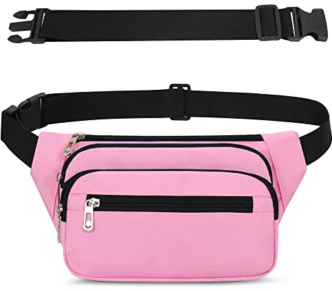 IHIGOGOFA Bauchtasche Gürteltasche Hüfttasche mit Einem 60 cm Verlängerten Gürtel Unisex Modern Umhängetaschen Handytasche für Outdoor Reise Wandern Hundetraining Damen und Herren (Rosa)