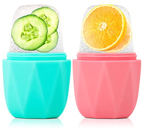 2Pack Ice Roller for Face, Qewro Silicone for Tone skin, Reusable Eye Puffiness Relief, Ice Roller Mold for Neck, Facial Roller to Remove Fine Lines Pores Anti Wrinkles (Pink and Green)