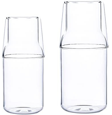 LUZLED Juego de 2 jarras de agua y vidrio para mesita de noche con vaso, jarra de jugo de vidrio transparente, taza de leche, vaso de botella para una práctica bebida de medianoche (mezcla)