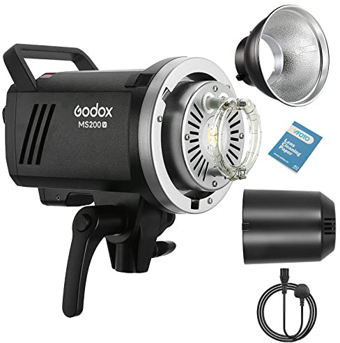 Godox MS200-V Compact Studio Flash, 200W GN53 5800K Speedlite, 0.1-1.3s Recycle Time Strobe Light, Bowens Mount, MS200V Speedlight with 2.4G Wireless X System and 10W LED Modeling Lamp