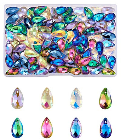 FASHEWELRY Lot de 100 perles en verre à facettes en forme de goutte d'eau en cristal - 10 couleurs - Pour la fabrication de colliers, bracelets, boucles d'oreilles