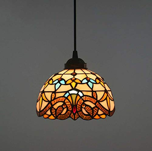 Lámpara de techo colgante de estilo barroco Tiffany en vidrieras Comedor Corredor Art Chandelier para Bar Cafe Pasillo Iluminación de accesorios colgantes, E27,20cm