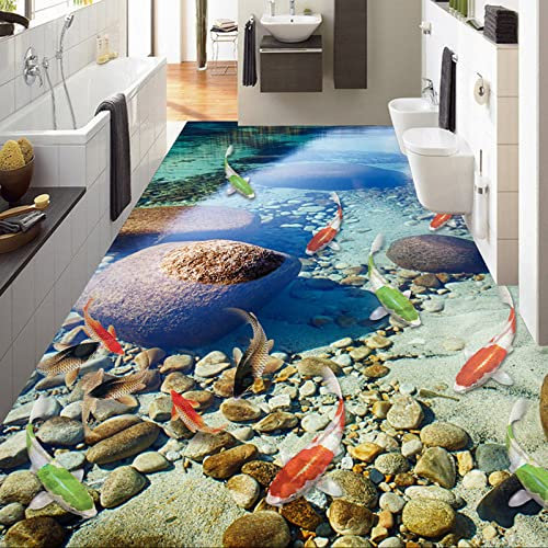 SABORR Impermeable PVC autoadhesivo 3D suelo papel pintado vista lago piedra koi baño cocina impermeable baldosa mural pegatina