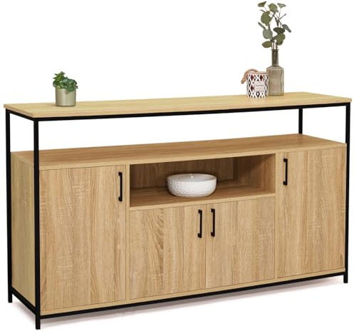 IDMarket - Buffet 4 Portes 140 cm Detroit avec Niche Design Industriel
