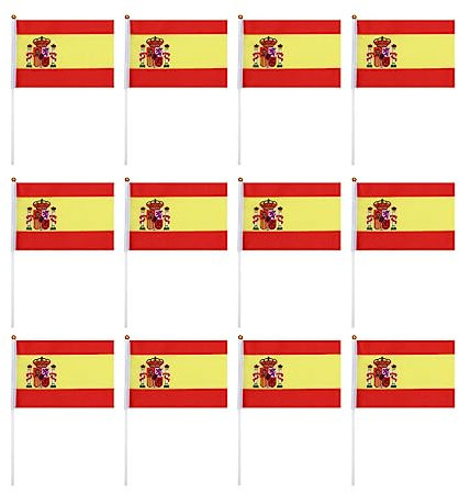 MAGICLULU 50stücke Spanien-stockflagge Hand-stockflaggen Aus Polyester Und Kunststoff Für Partys Klassenzimmer Garten Festival Mit Glatter Haptik Waschbar Und Lichtbeständig