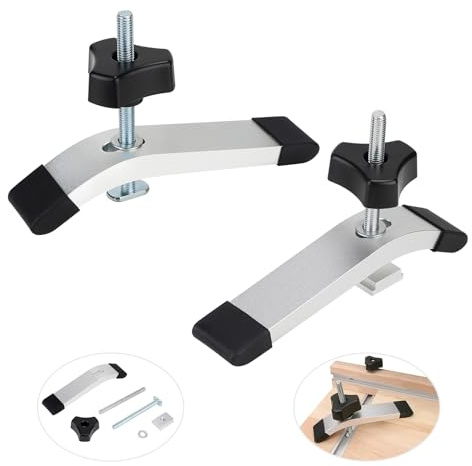 SWAWIS 2 Stück Niederhalter T-Track Silber T Nut Schiene Splint | Aluminiumlegierung T-Track Halteklammer Set, Schienenklemm Schnellspannklemmen für Werkzeug zur Holzbearbeitung
